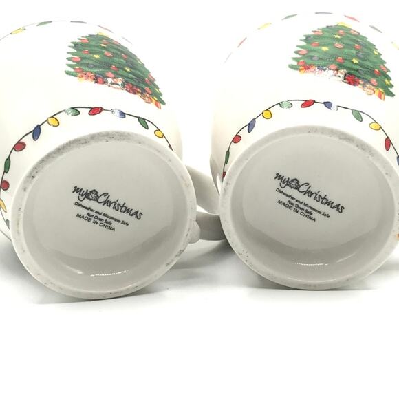 My Christmas Coffee Tea Mug Cup Christmas Tree & Lights Around Rim Set of 2 - Picture 4 of 6